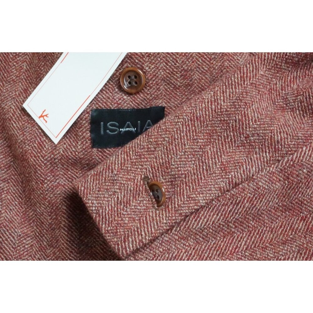 Isaia Napoli Light Red Mauve Herringbone Tweed Wool Sport Coat Jacket 40R NEW